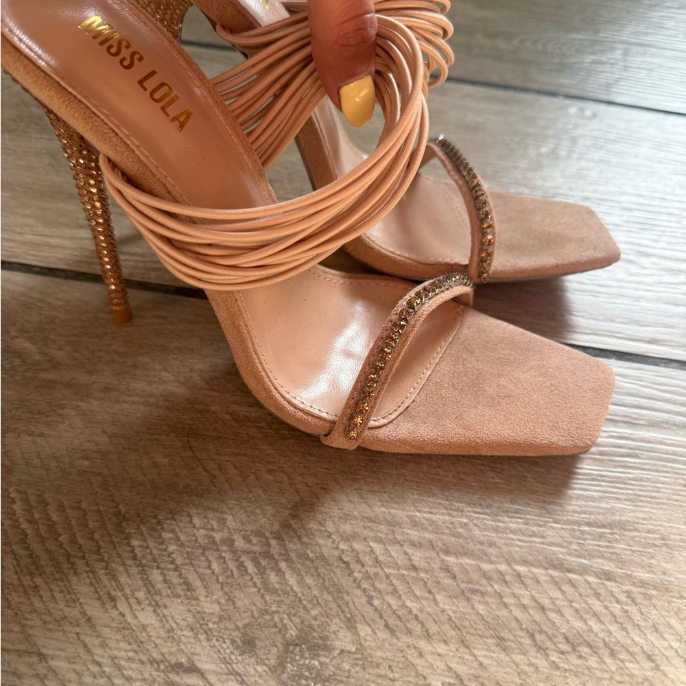 Miss Lola Blush Rose Gold Multi-Strap Stiletto Heels - Picture 2 of 5